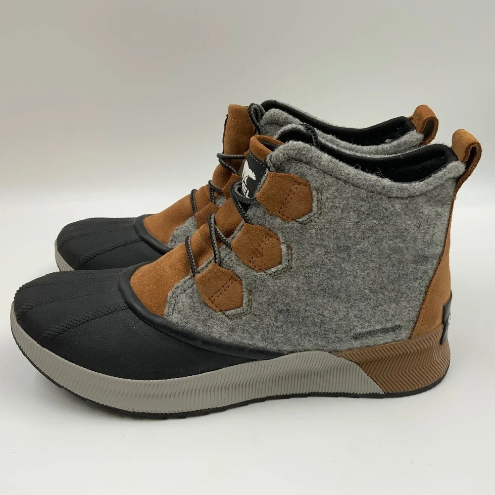 Sorel Out N About III Classic Waterproof Duck Boots Grey Tan Suede Felt Womens
